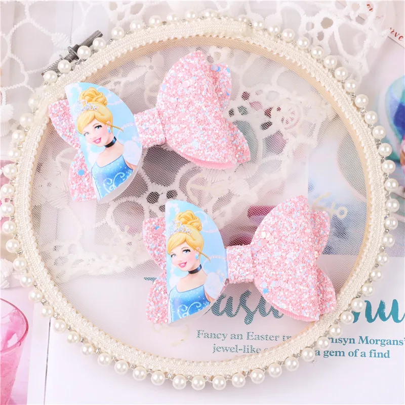 Disney cartoon Frozen Princess Snow Bow Hairpin Elsa Anna Anime Children\'s Hair Accessories Girl Headdress Birthday Gifts