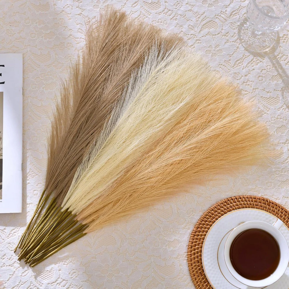 15Pcs Pampas Grass Realistic Artificial Stems Home Decor 55CM Fake Plant for  Garden Wedding Decoration Vase Filling Ornament view 5