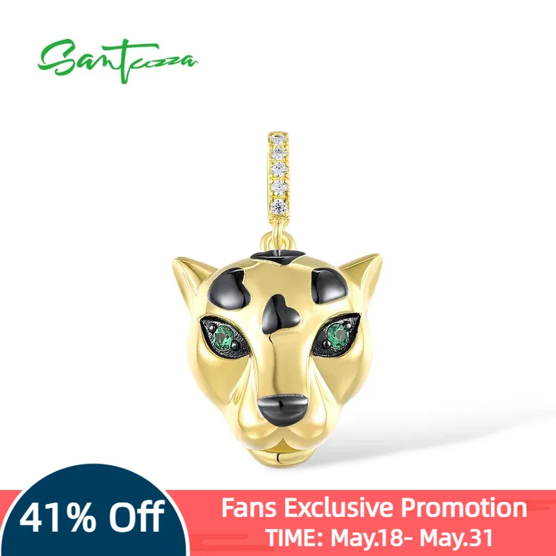 

SANTUZZA 925 Sterling Silver Pendant For Women Sparkling Green Spinel White Zirconia Gold Color Leopard Trendy Fine ChicJewelry
