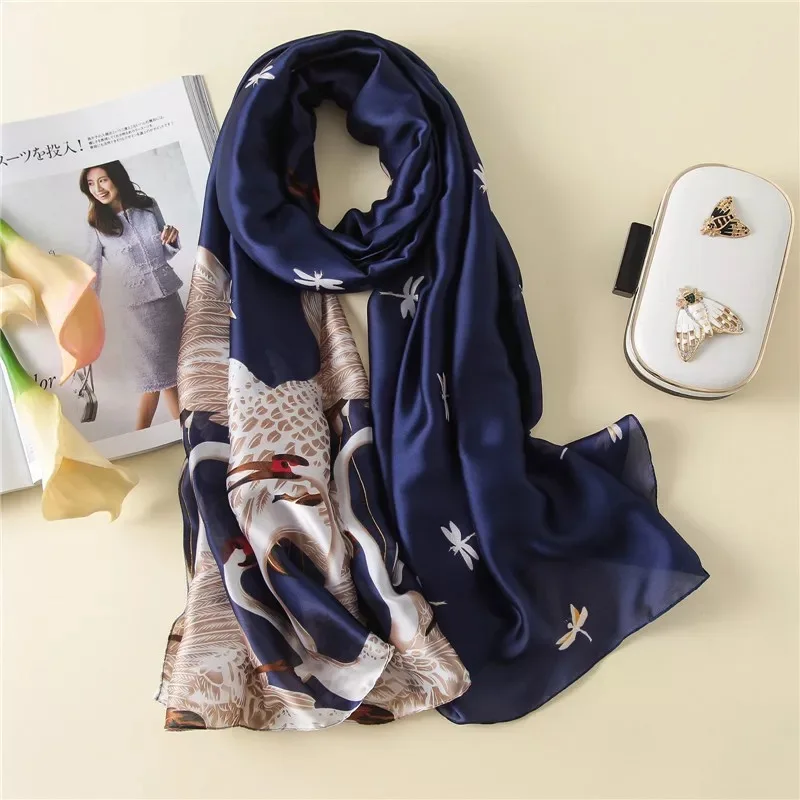 2024 Popular Sunscreen Beach Towel Female 180X90CM Satin Silk Scarf Summer Print Bandana New Kerchief Fashion High-Grade Shawl