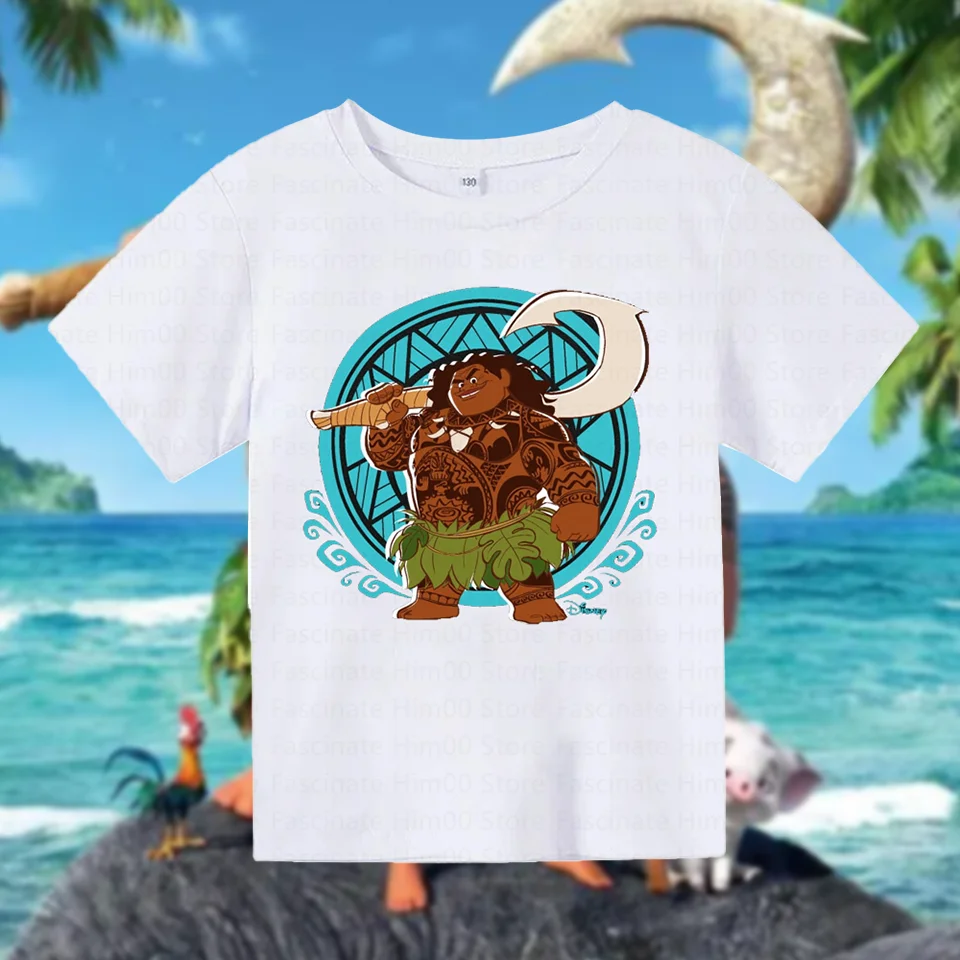 Moana cartoon character Maui funny picture printed top summer boys street short-sleeved sports T-shirt parent-child clothing