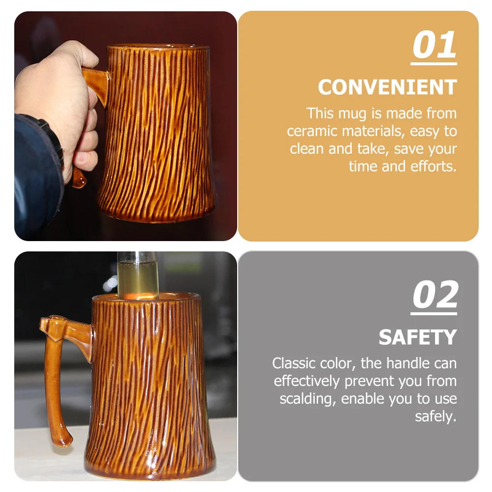 

600Ml Creative Ceramic Cup Retro Style Anti-Scald Handle Smooth Easy Clean Portable Coffee Mug for Home Office Tea Water Milk