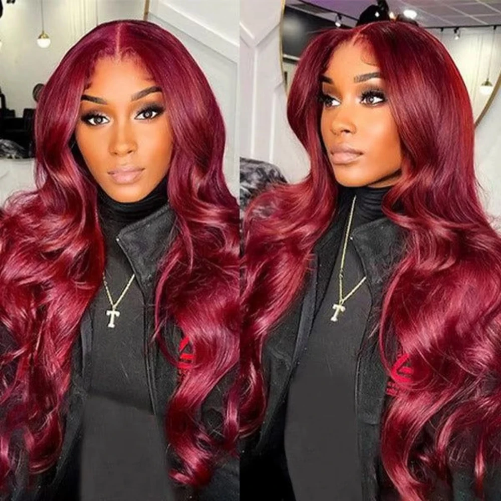 13x6 Hd Lace Front Wig 99J Burgundy Preplucked 13x4 Body Wave Human Hair Lace Frontal Wigs 36 18 inch for Women 180 200 density