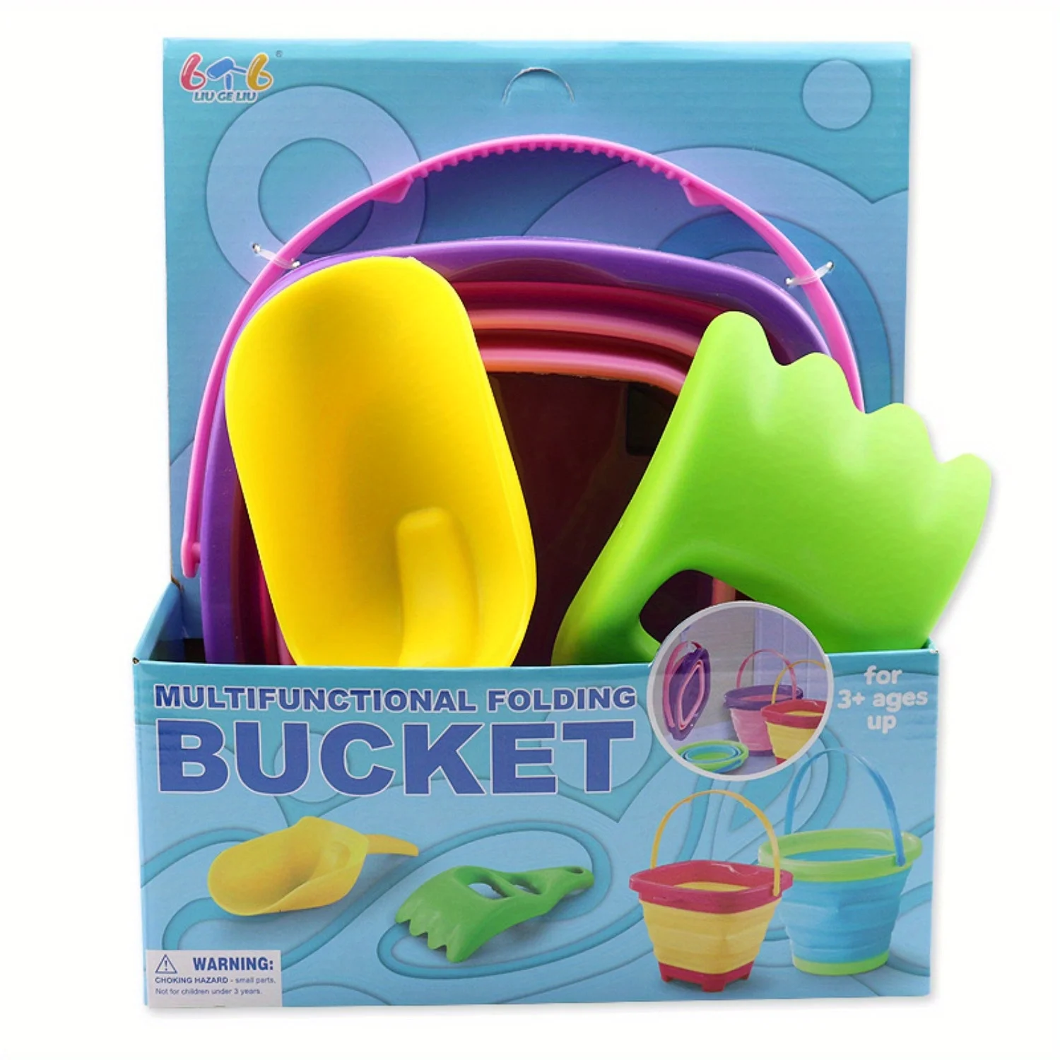 Summer Beach Play Toy Bucket Retractable Folding Bucket Multifunctional Outdoor Play Portable Square Bucket with Shovel