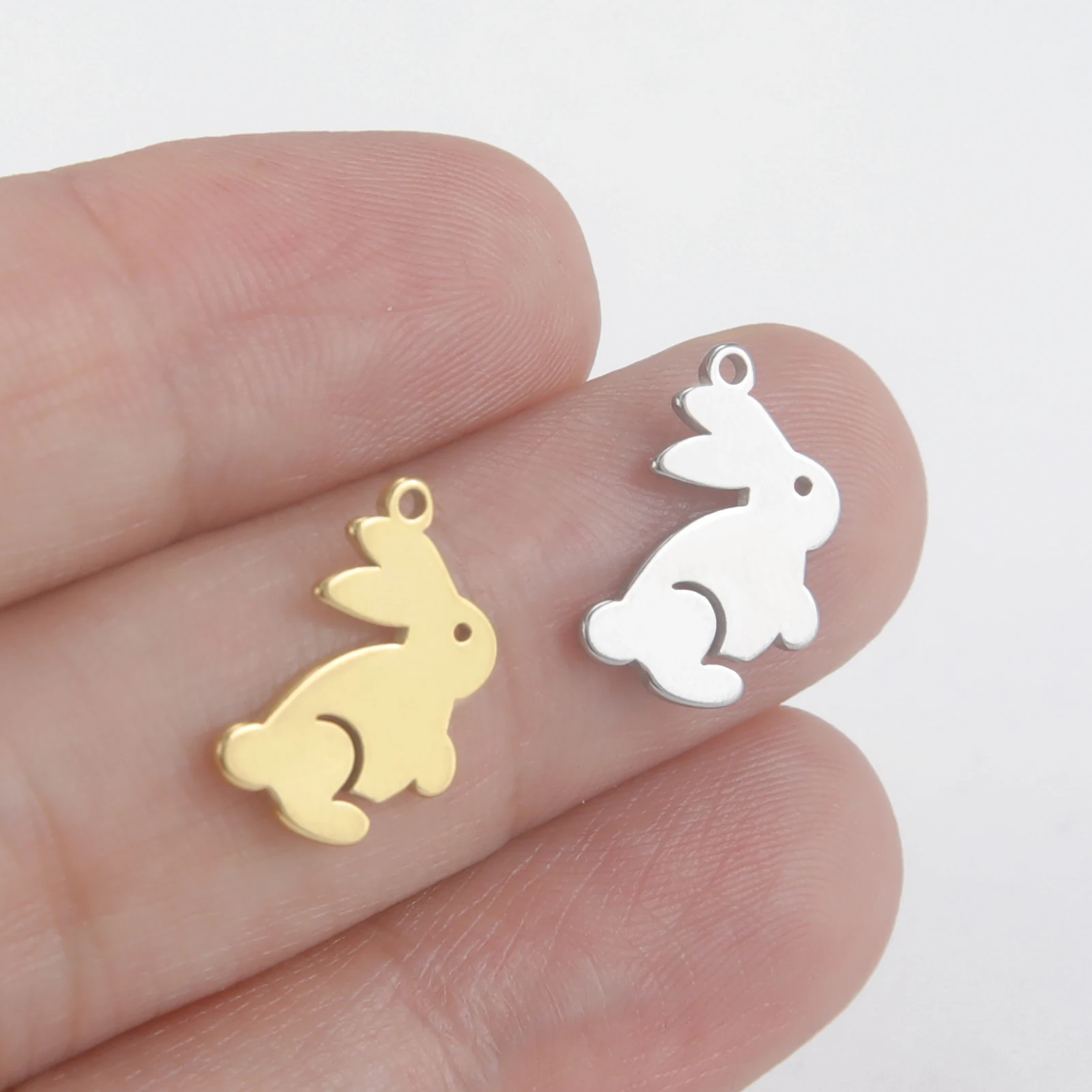 EUEAVAN 5pcs Stainless Steel Animal Charms for Jewelry Making Cat Rabbit Dove Peace Bird Feather Charm Pendant DIY Necklace