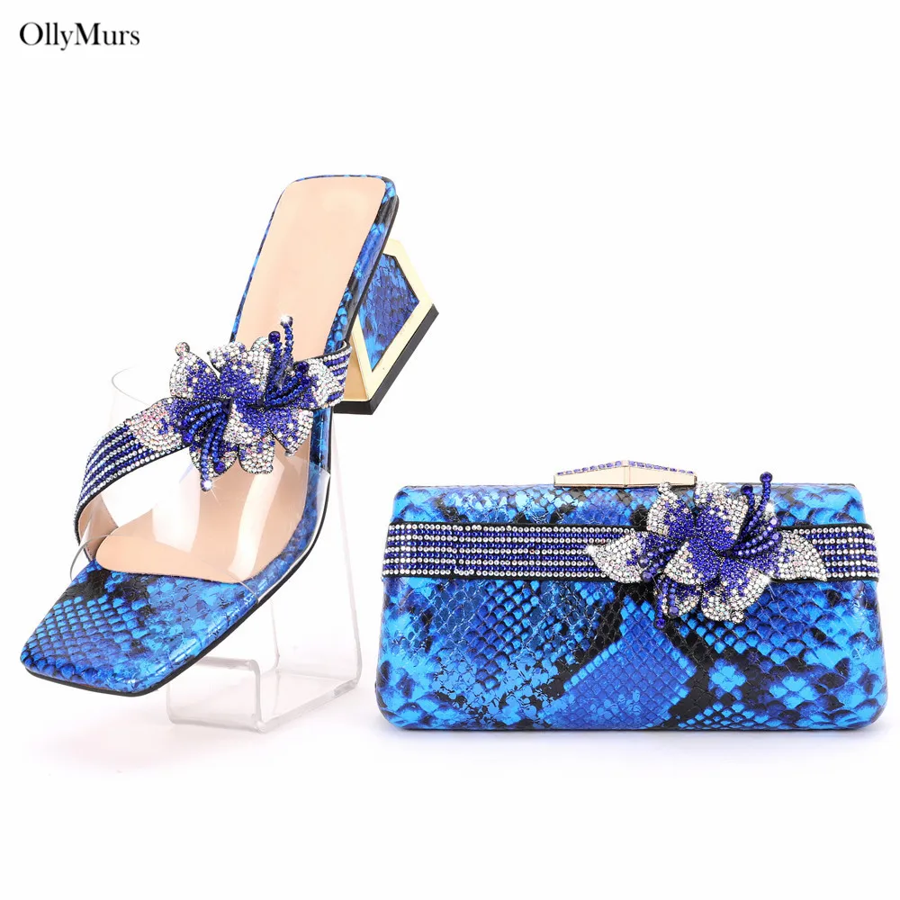 African Desgin Ladies Shoes And Bag Set Hot Sale Elegant Decorations With Rhinestone High Heels Shoes And Bags Set For Wedding