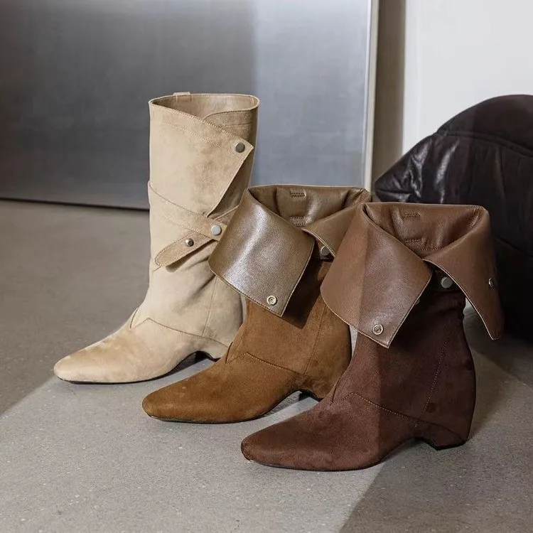 Retro Pointed Toe Knight Boots 2026 Fall New Belt Buckle High Boots That Make Your Legs Look Longer Western Cowboy Boots