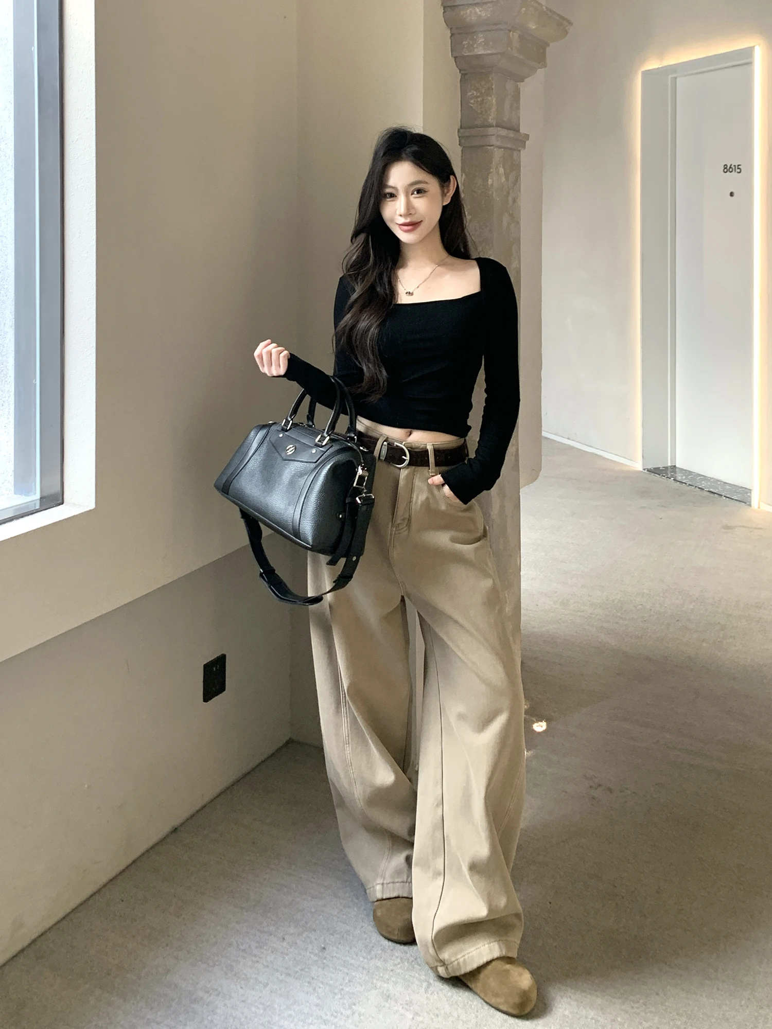 

Withmxboom ey Women's Long Sve Fce Lined Base T-irt Square Collar Slim Fit Inner Wear Simple Sle Winter Top