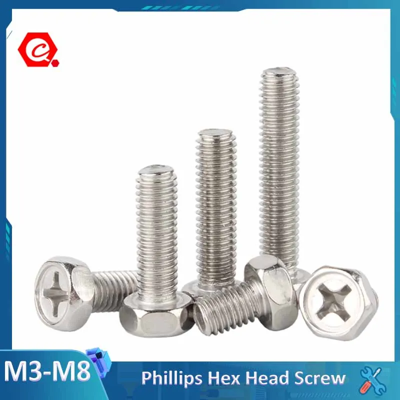 

M3 M4 M5 M6 M8 304 Stainless Steel Cross Phillips External Hex Hexagon Head Screw Bolt