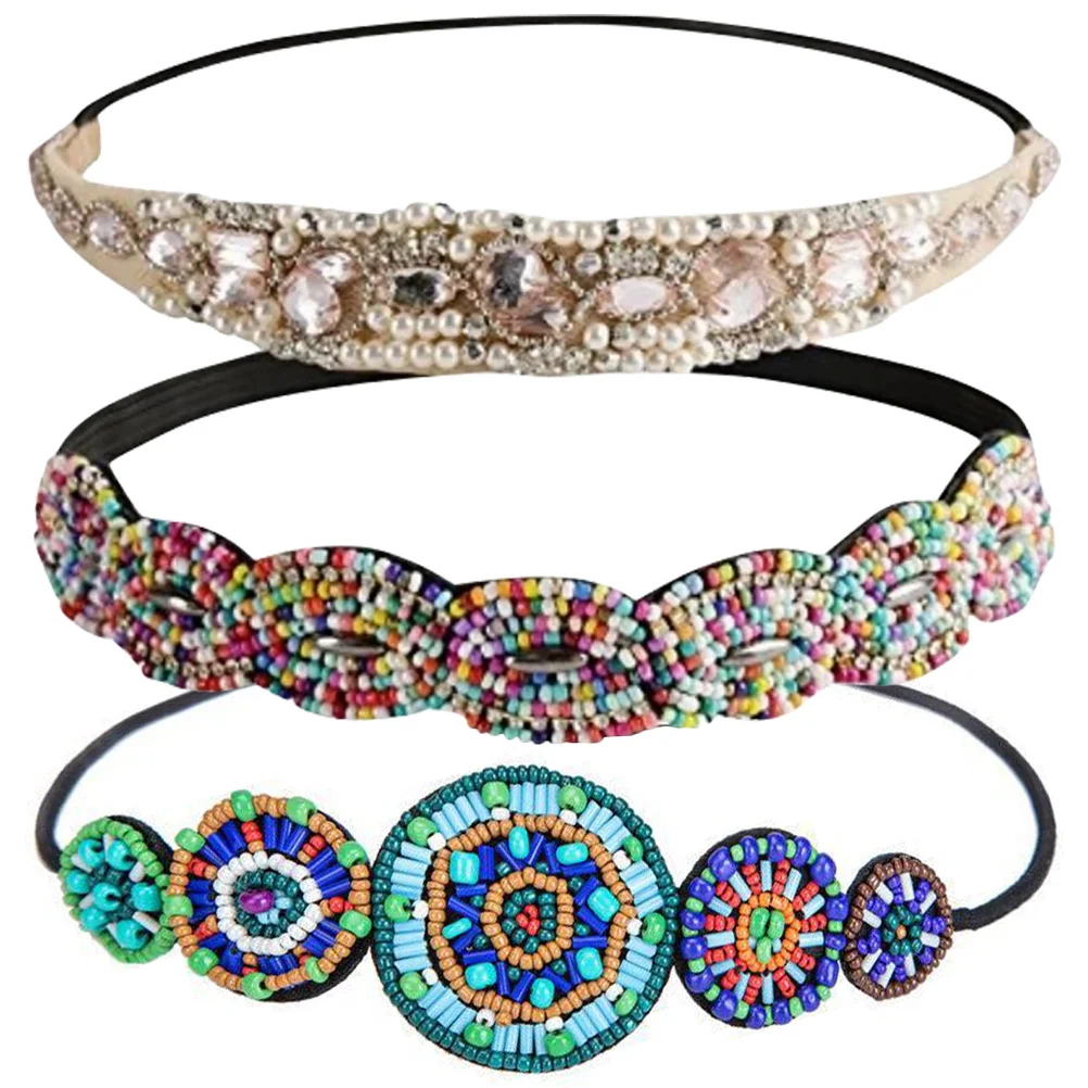 

3 Pcs Crystal Headband Miss Headbands for Girls Fabric Rhinestone Beaded Hairbands Jewel