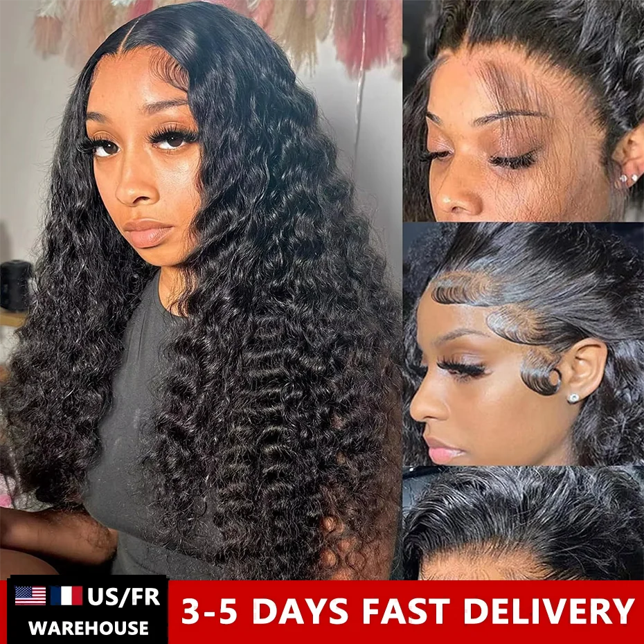 30 32inch Curly 13x6 HD Transparent Lace Front Human Hair Wigs Pre plucked 200 density Water Curly Deep Wave Lace Frontal Wigs