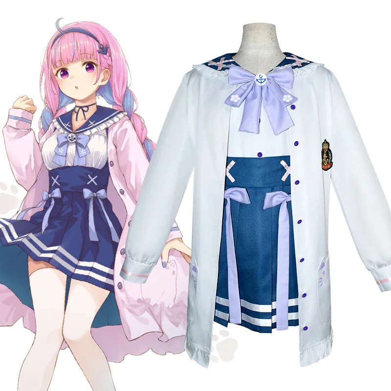 

Anime VTuber Hololive Minato Aqua Cosplay Costume Lolita Girls SJ School Uniform Cute Bowknot Pleated Skirt Sailor Suit Clothing