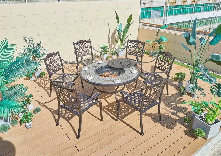 Classic Hot Sale Cast Aluminum Outdoor Patio Garden Furniture Table Set BBQ table bbq grill round table