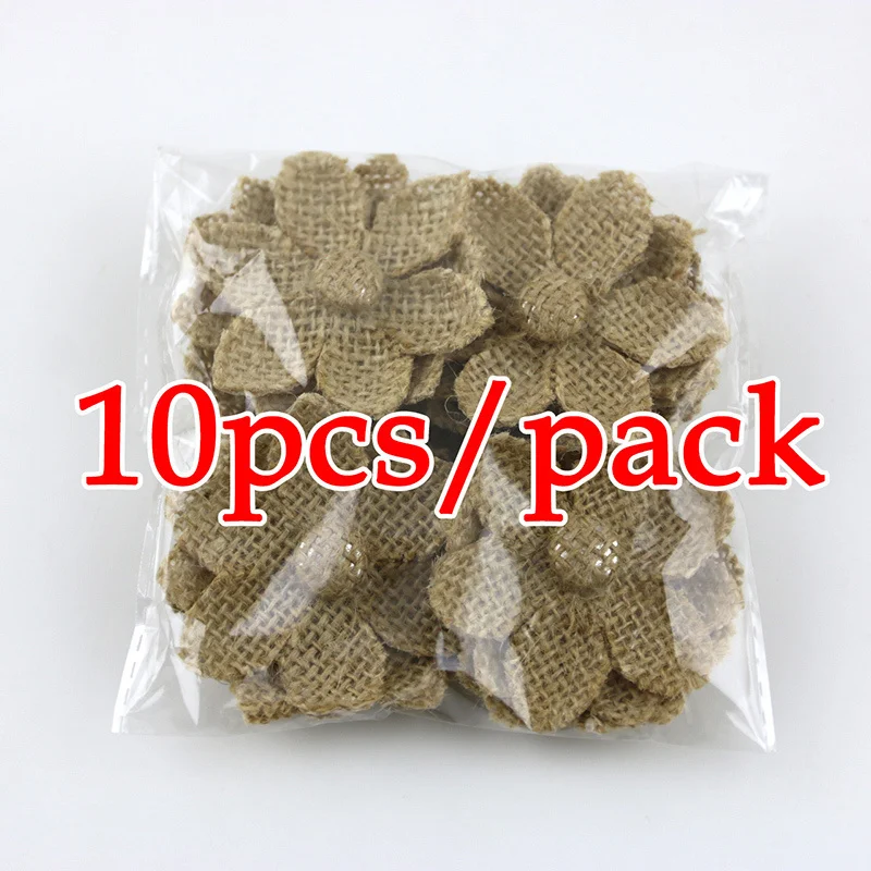 (10Pcs/pack) 60mm Jute Coarse Linen Artificial Flower Retro Style Decoration Party Craft Accessories Handmade Gift Decorations