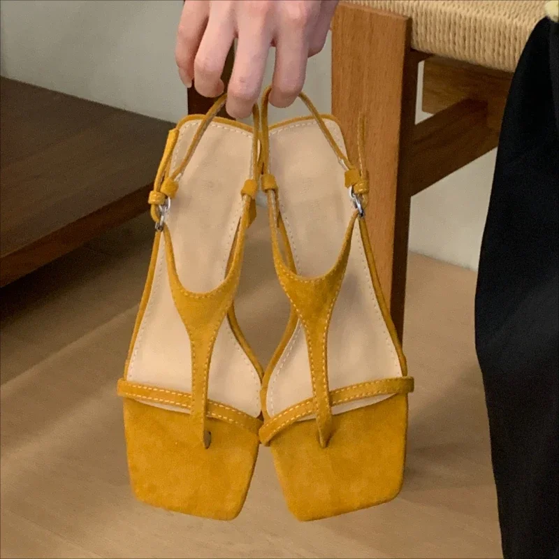 Aneikeh Street Style Ankle Strap Gladiator Sandals Low Heels Women Square Head Open Toe Clip-On Strappy Casual Dress Shoes