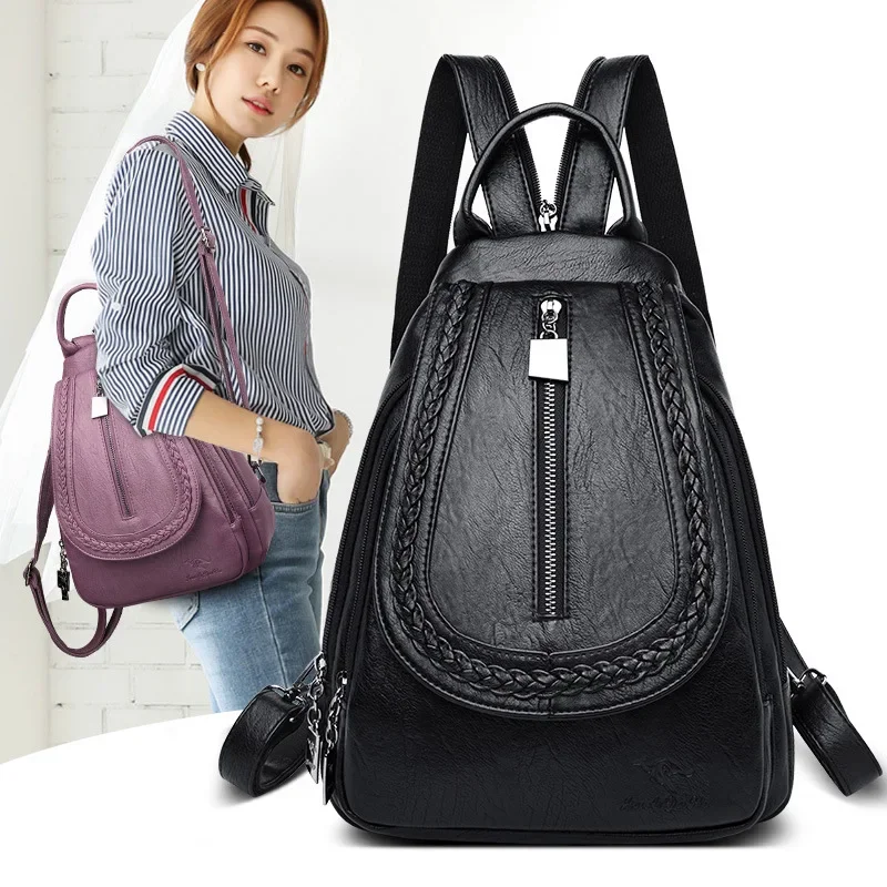 Women Leather Backpacks Zipper Female Chest Bag Sac a Dos Travel Back Pack Ladies Bagpack Mochilas School Bags For Teenage Girls