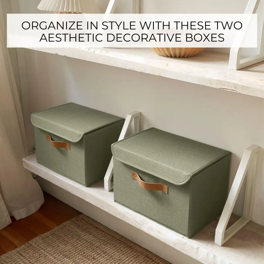 

Декоративные льняные коробки для хранения с крышками, большой набор из 2 органайзеров для домашнего декора, идеальный контейнер для безопасного хранения.