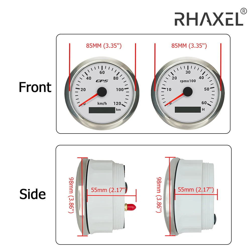 RHAXEL 85MM 2 Gauge Kit Speedometer GPS 30 60 120 200 KM/H Tachometer 3K 4K 6K 8K RPM Meter for Engine Boat with LCD Hour Meter