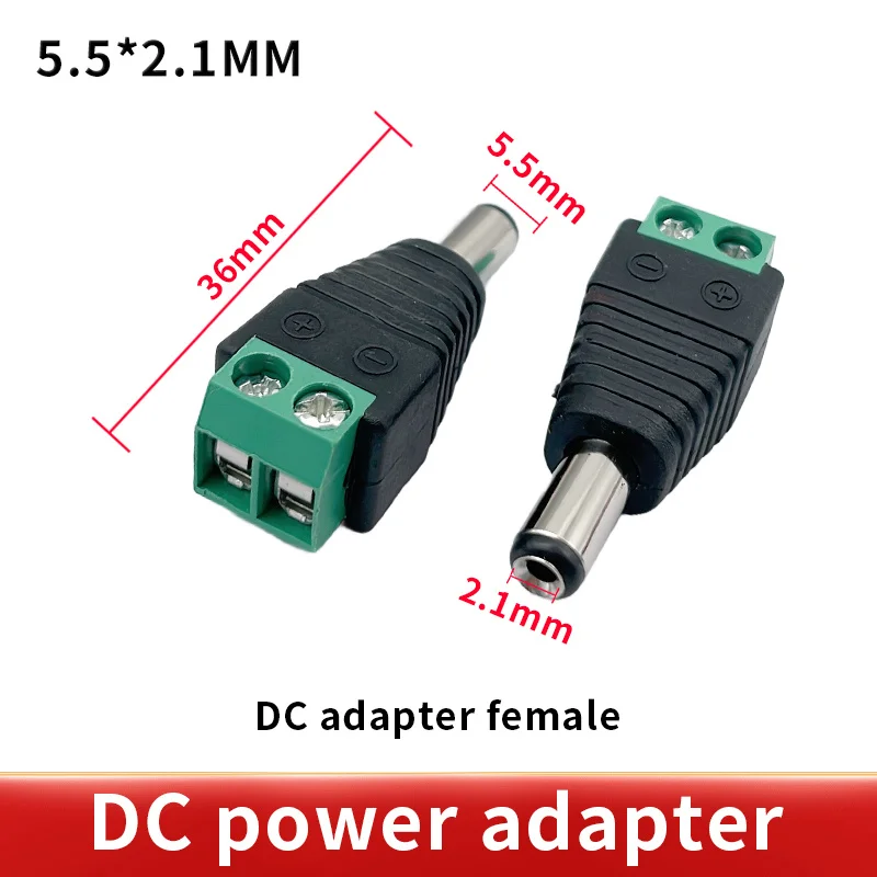 10pcs  green Male + Female 5sets 12V 2.1x5.5MM DC Power Jack Plug Audio AUX free welding socket Connector