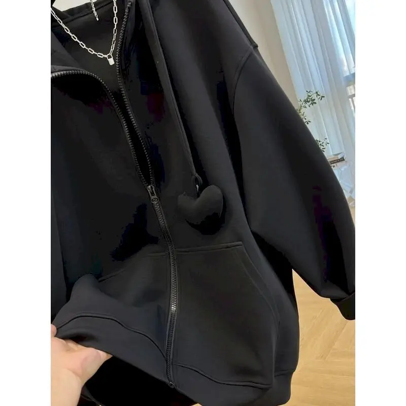 High-quality Hoodies Women Autumn Winter Trendy Hooded Oversized Coats Fashion Casual Solid Color Zippered Cardigan Hoodie Woman