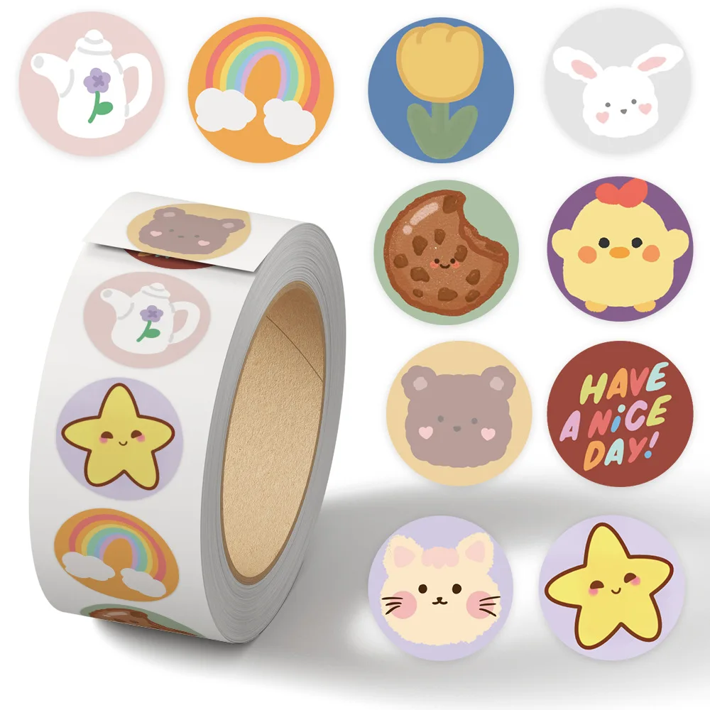 

500pcs/Roll Funny Korean Cartoon Style Sealing Stickers DIY PVC Laptop Decals Decoration Reward Gift Toy