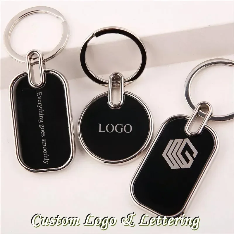 Custom LOGO Metal Keychain Key Chain Card Laser Lettering Number Logo Mirror Surface Advertising Gifts Keyring Wholesale