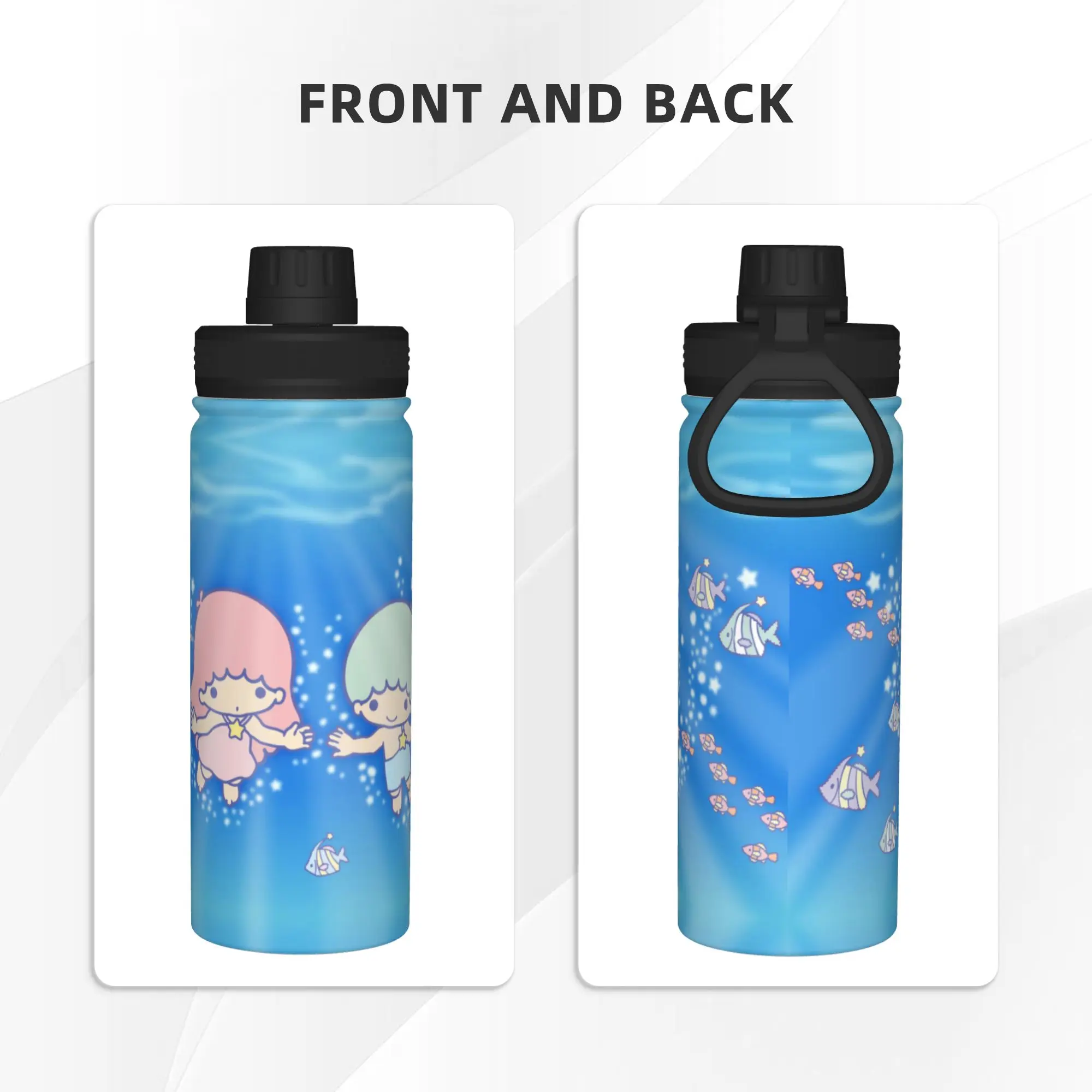 Little Twins Stars Cartoon Anime 18OZ Sports Insulated Kettle  Coffee Cups Vacuum Flask Office Home Mugs Water Bottle