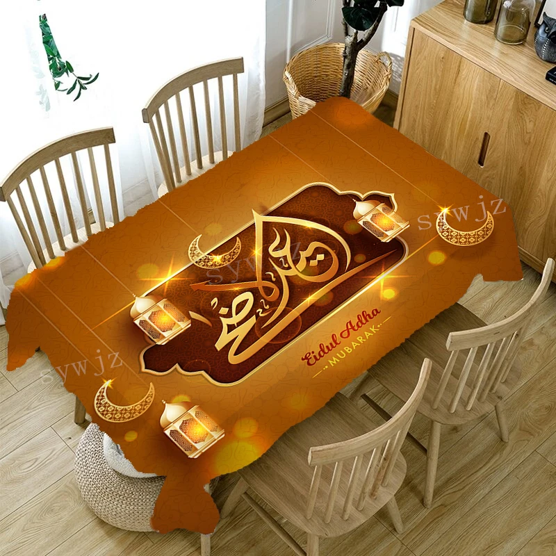 

Ramadan Collection Tablecloth Eid Muslim Home Decoration Tablecloth Crescent Lantern Print Rectangular Dining Table Tablecloth