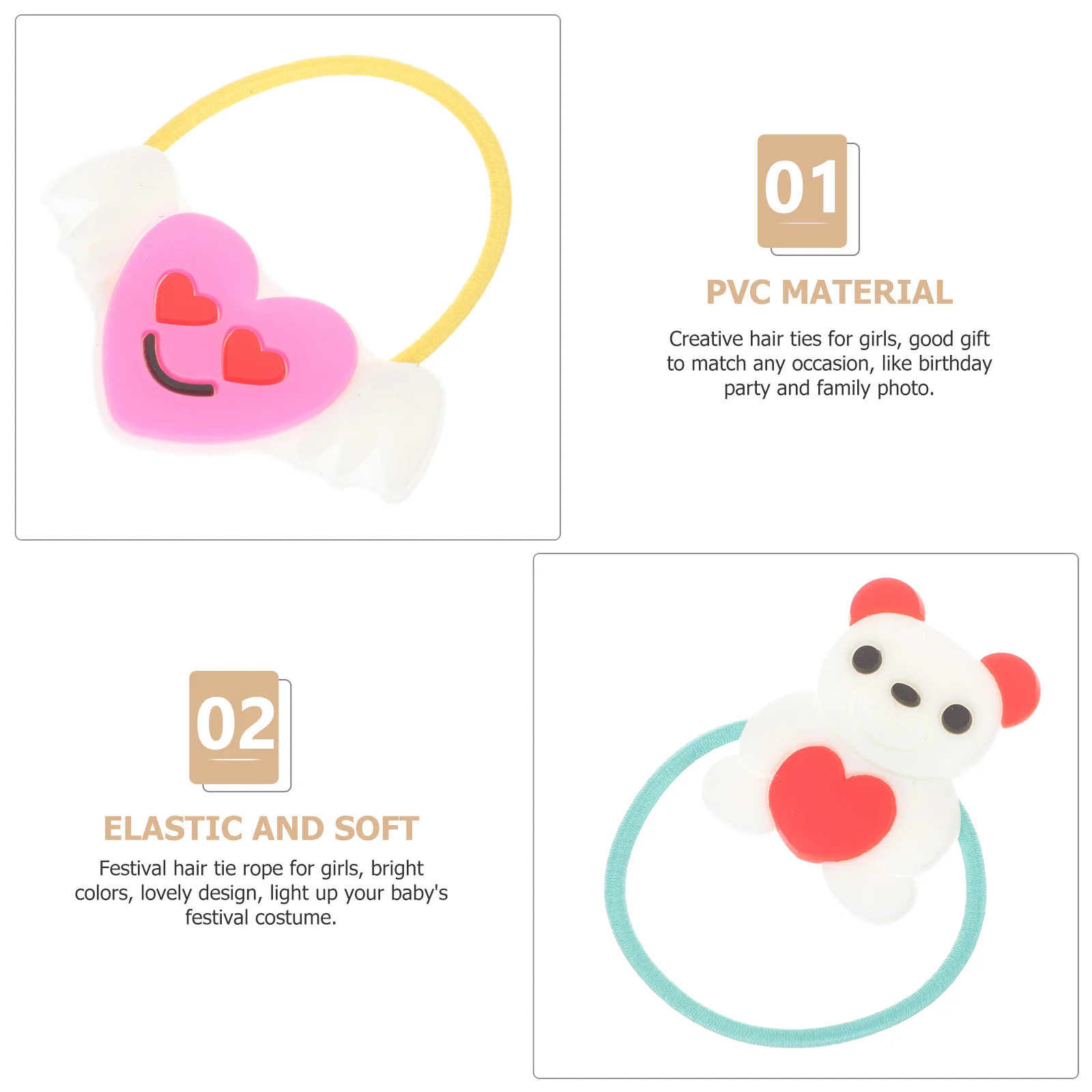 

20Pcs Girls Hair Ties Valentine Theme Decorative Bands Elastic Ponytail Holders School Party Work Fashion Outfits