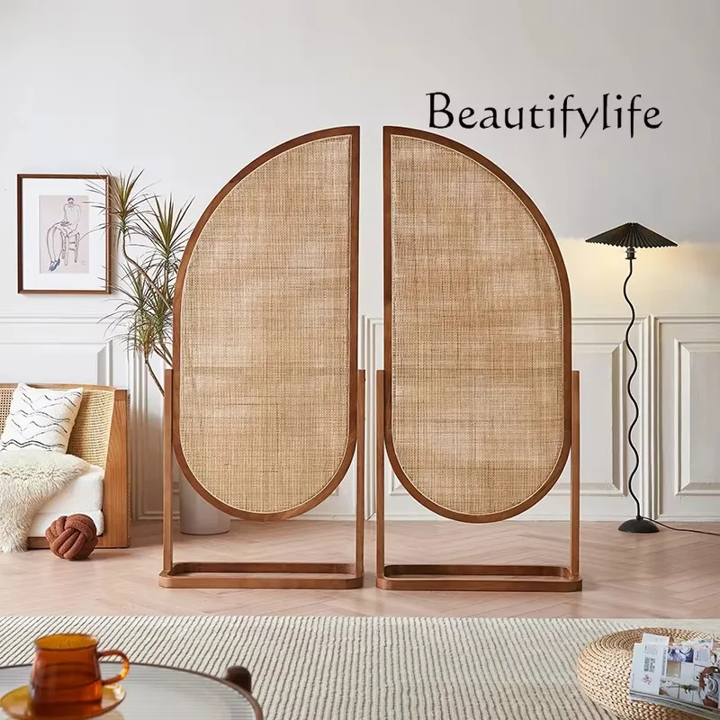 

X40 Nordic Medieval Solid Wood Screen Partition Household Entrance Japanese Rattan Seat Screen