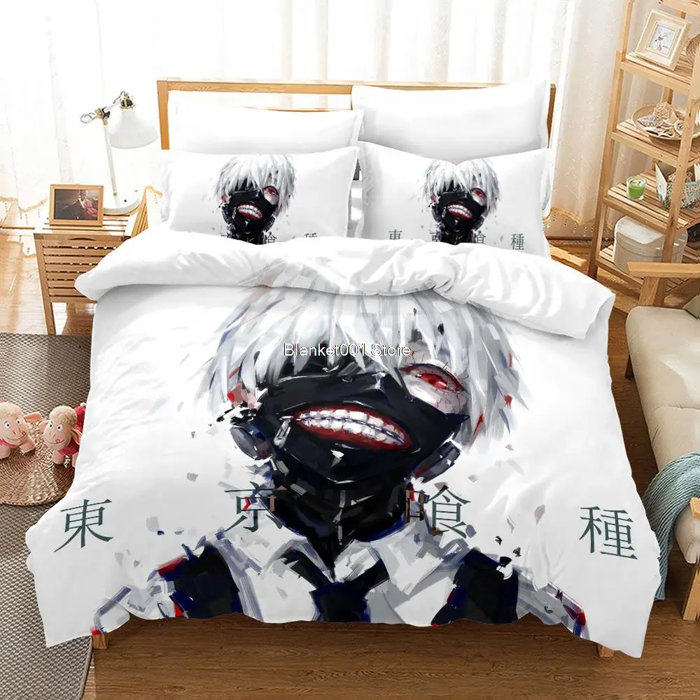 

New Japan Tokyo Ghoul Bedding Set Kaneki Ken Anime Bedding Set Black White Duvet Cover Set Boy Home Textile 3d Quilt Bed Linens