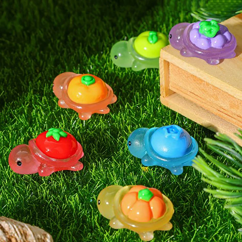 1PC Landscaping Resin Crafts Glowing Turtle Garden Fish Tank Miniatures Ornaments Mini Luminous Fruit Turtle Home Decoration