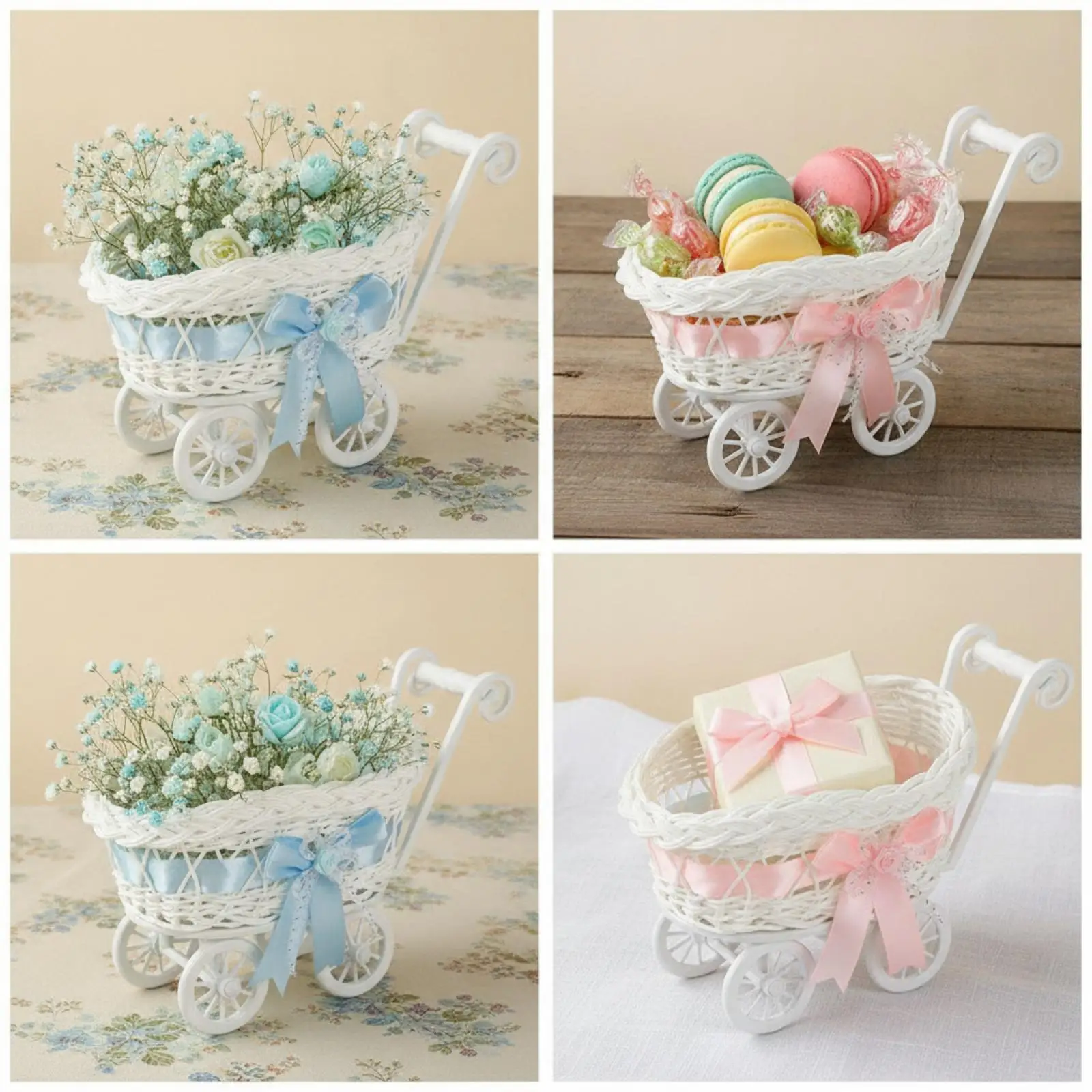 decorative-woven-basket-white-wicker-handcart-style-with-wheels-for-wedding-candy-party-favor-storage