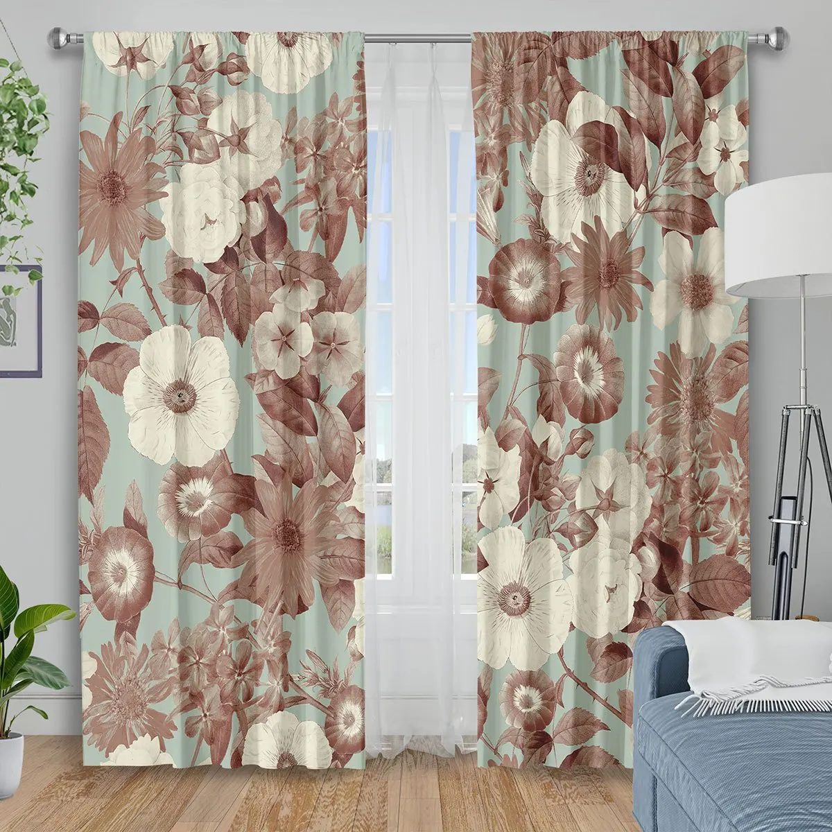 

Rustic Floral Pattern Curtains for Window Room Decor Botanical Nature Print Leaf Drapes Curtain Panel for Home Aesthetic