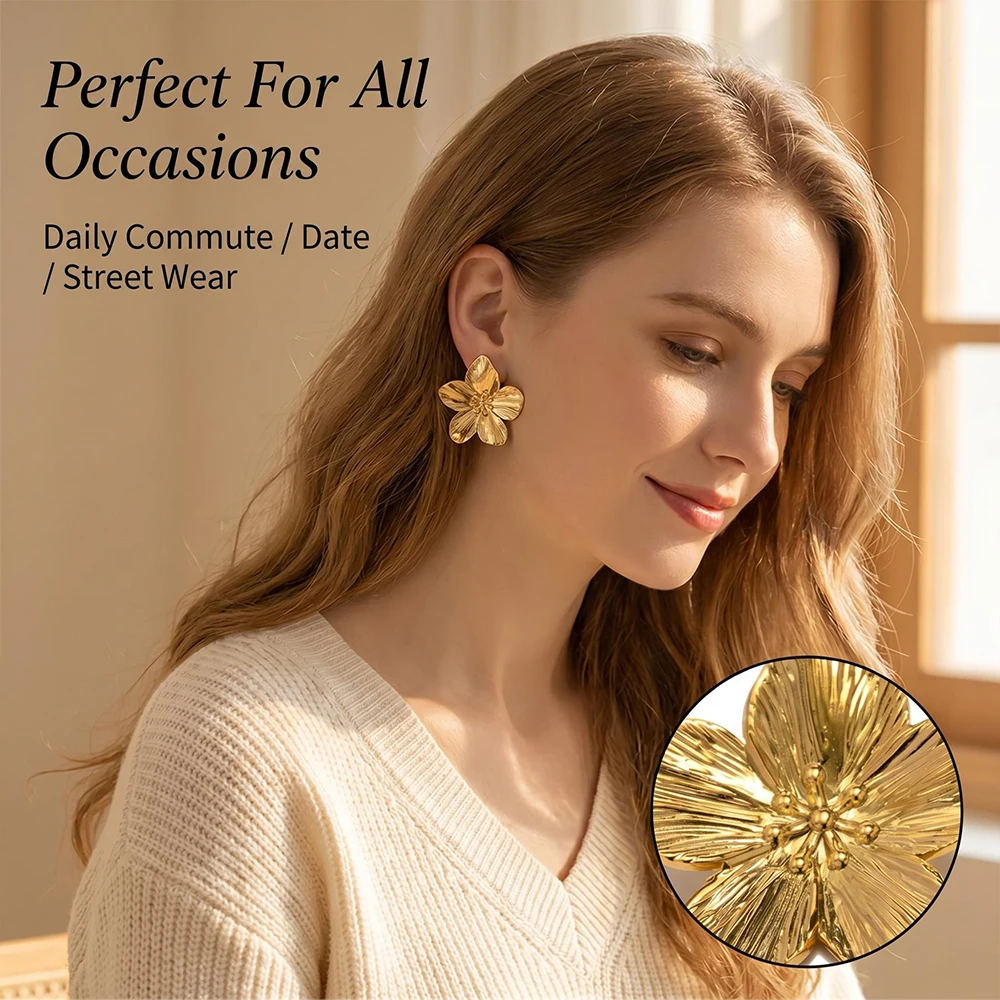 18K 금도금 오버사이즈 꽃 귀걸이, 망치질 마감 메탈 - Ethnic Fashion Jewellery 리뷰 및 가격