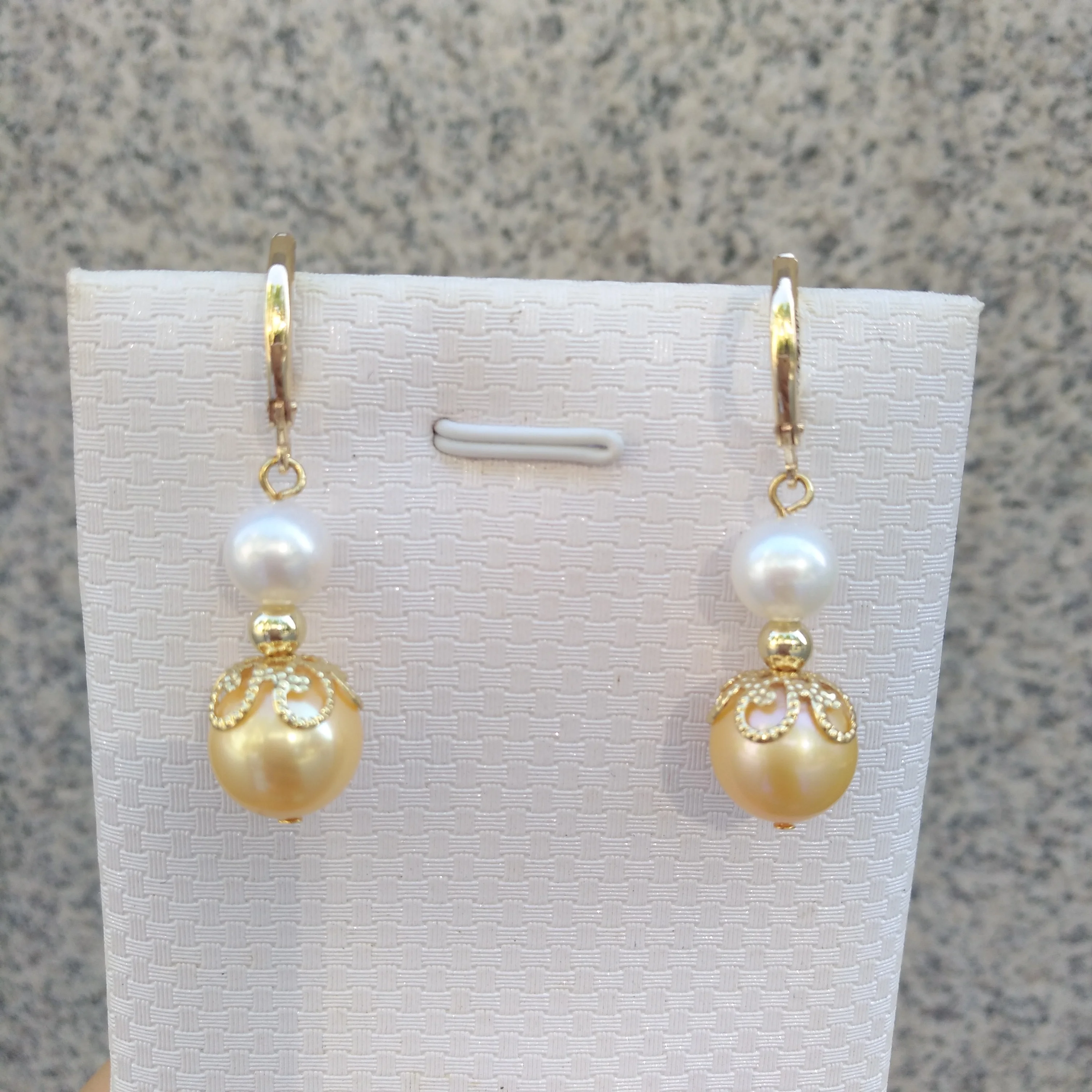 Adorable Dainty AAA South Sea White 5-6mm/Golden 9-10mm Pearl Earring For customization, size, length, please contact