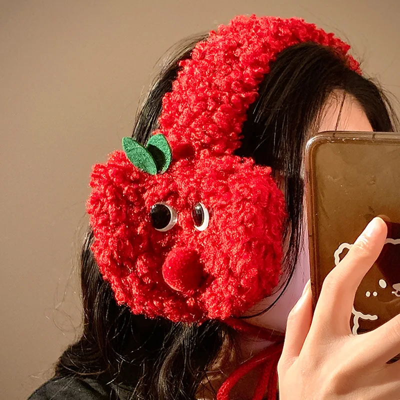 

Милые плюшевые наушники в форме яблока, женские зимние теплые защитные чехлы для езды на велосипеде, модные студенческие амбушюры на Рождество