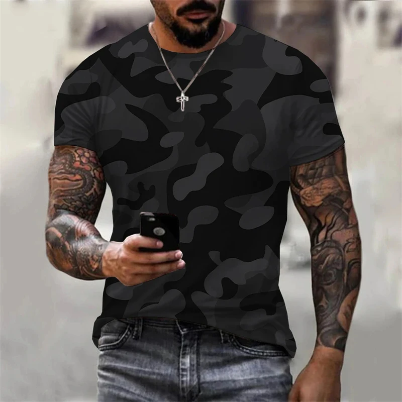 Vintage Forest Camouflage Men\'s T-shirt Casual Outdoor Universal Work Clothes 2024 Oversized Gym Tops Short-sleeved Clothing 4XL