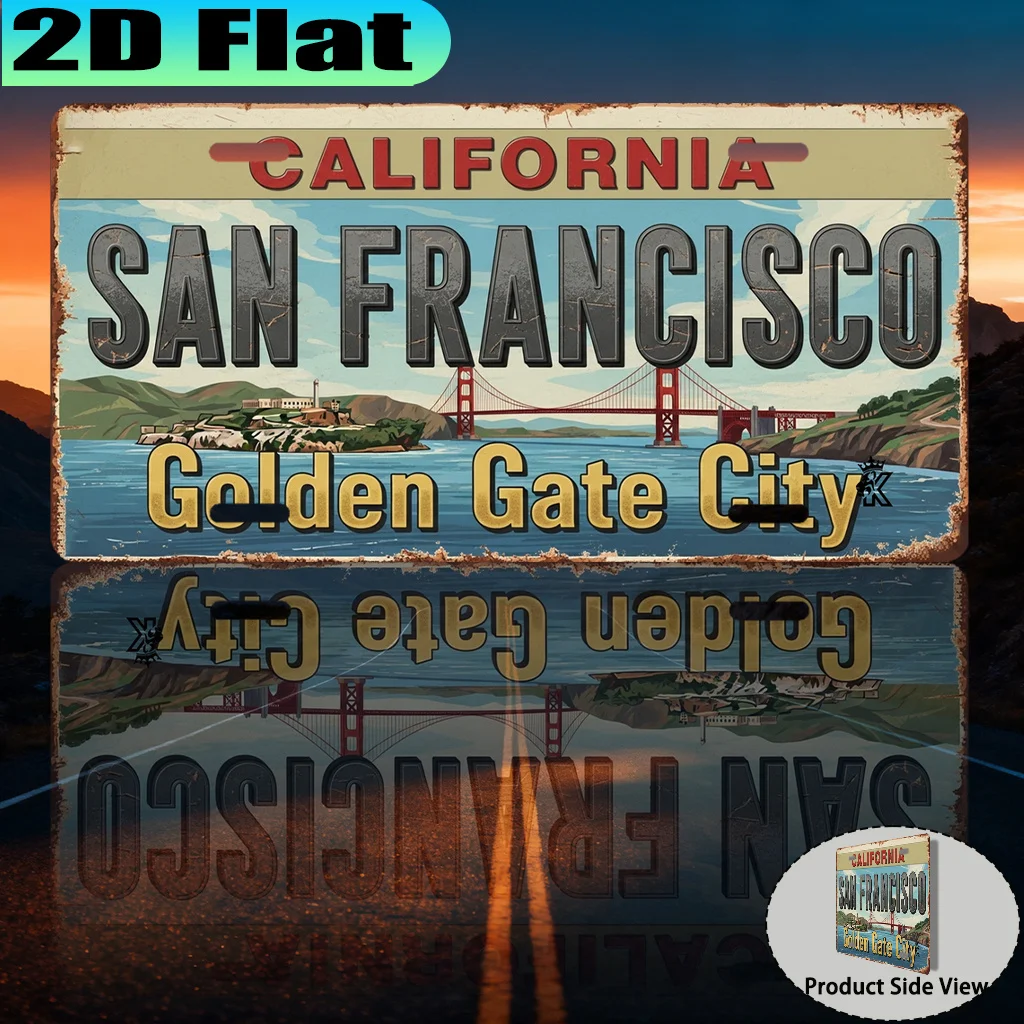 2D Flat - 1pc San Francisco Golden Gate City Retro Aluminum Sign License Plate | 12x6 inch, Urban Style, Ideal for Study Wall