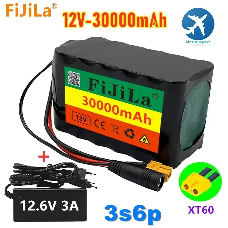 3S6P 12V 30Ah 40A BMS orline battery pack 18650 li-ion cells 30000mah XT60 DC5521 400Watt High Power Motor Scooter light+Charger