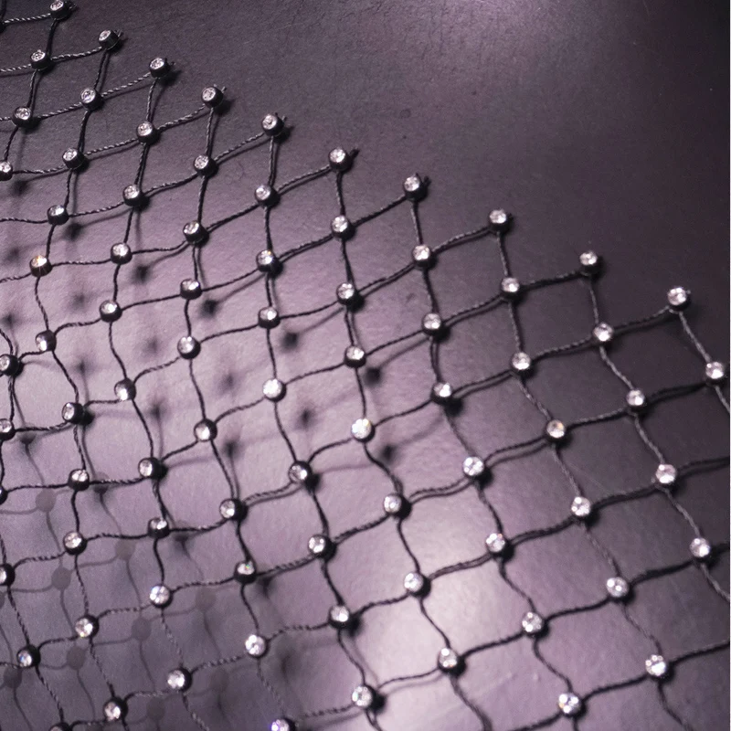 Sexy Bling Mesh Macrame Rhinestone Women Swimsuit Veil Shorter Sleeves Diamond Fishnet Hollow Out See Through Party Top