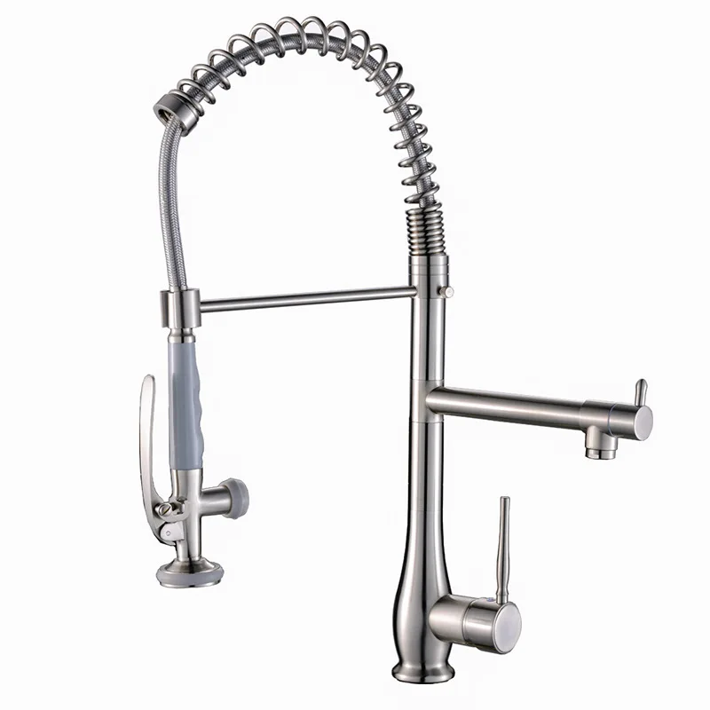 

All-copper-nickel brushed kitchen pulling faucet can be rotated for dual use
