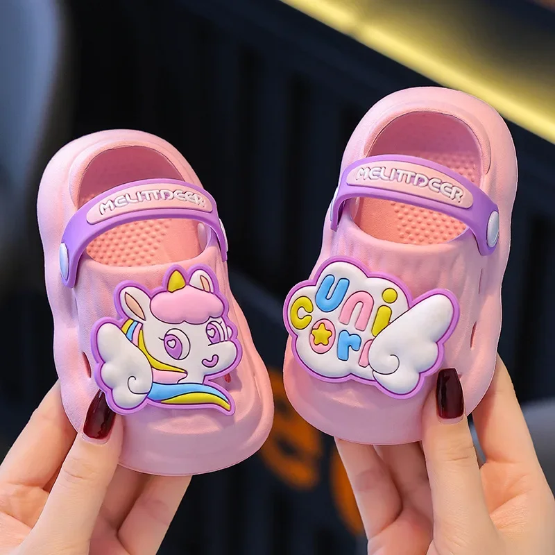 Summer Aged 0-4 Children Slippers Cute Cartoon Pony Baby Sandals For Girls Flip Flops Non-Slip Toddler Home Kids Garden Shoes