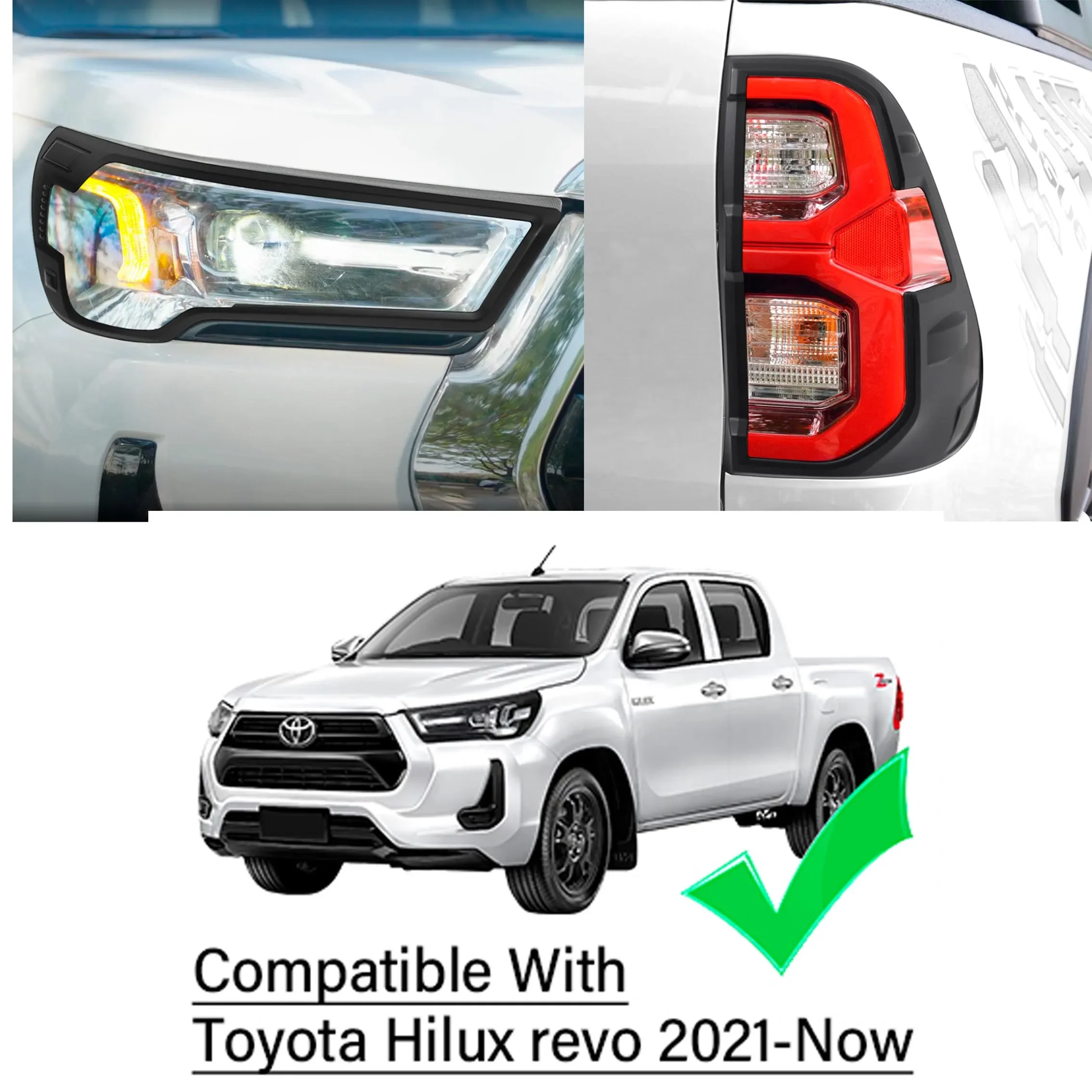 

ABS Front Tail Lights Cover Lamp Protector Surround Headlight Cover for Toyota Hilux 2021-2024 year 4X4 Auto Part Car Styling