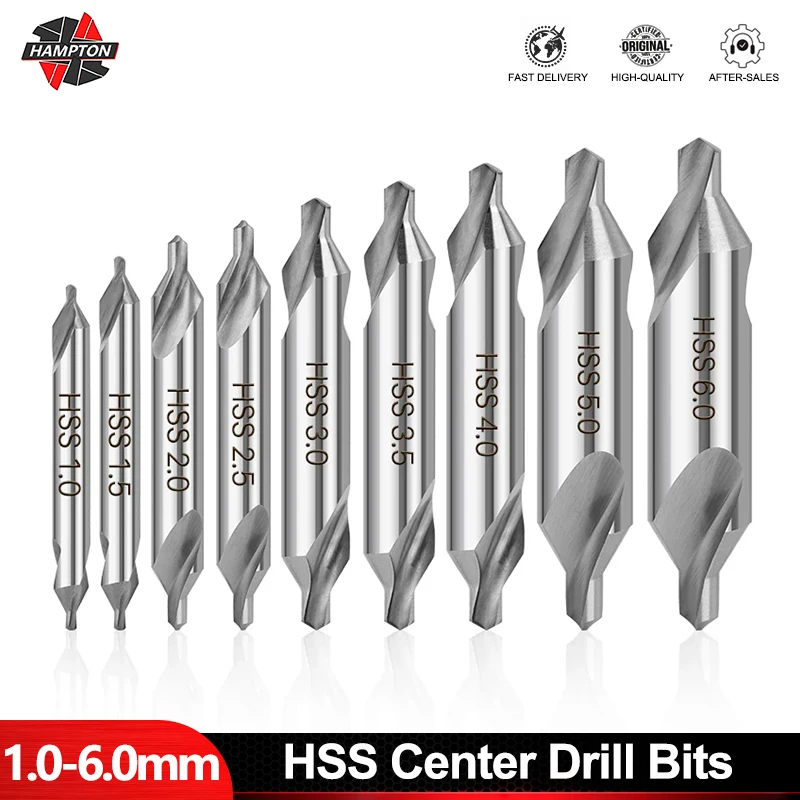 

HAMPTON HSS 6542 Center Drill Bits 1-6mm Sprial Flute Drill Bits 60 Degree Wood Metal Bits Power Tools Hole Frilling Hole Cutter