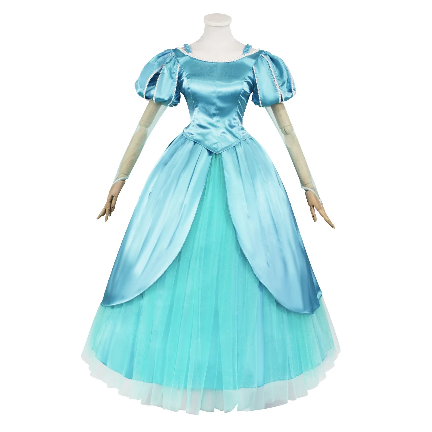 

Ariel Cosplay Costume Women Princess Dress Blue Satin Tulle Ball Gown for Halloween Carnival Party Fancy Dress