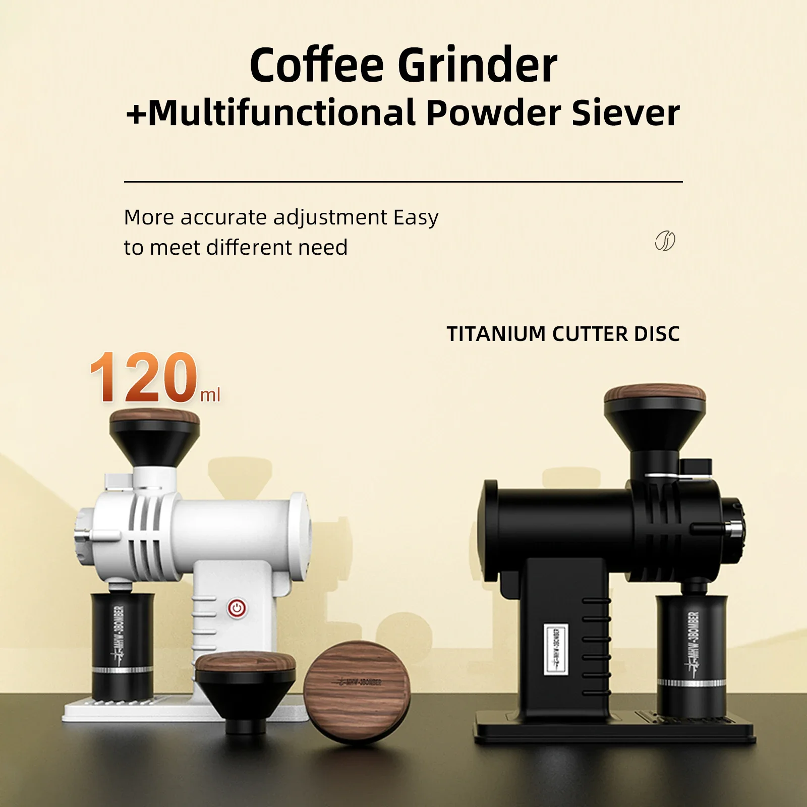 MHW-3BOMBER Adjustable Electric Coffee Grinder 78mm Blades with Espresso Sifter Dosing Cup & Brush Set Coffee Bean Hopper