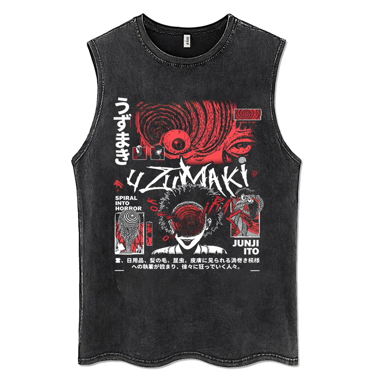 Anime Horror Junji Ito Uzumaki Vintage Washed Tank Tops Men Women Manga Y2k Retro Oversized Y2k Casual Sleeveless Vest T-shirt