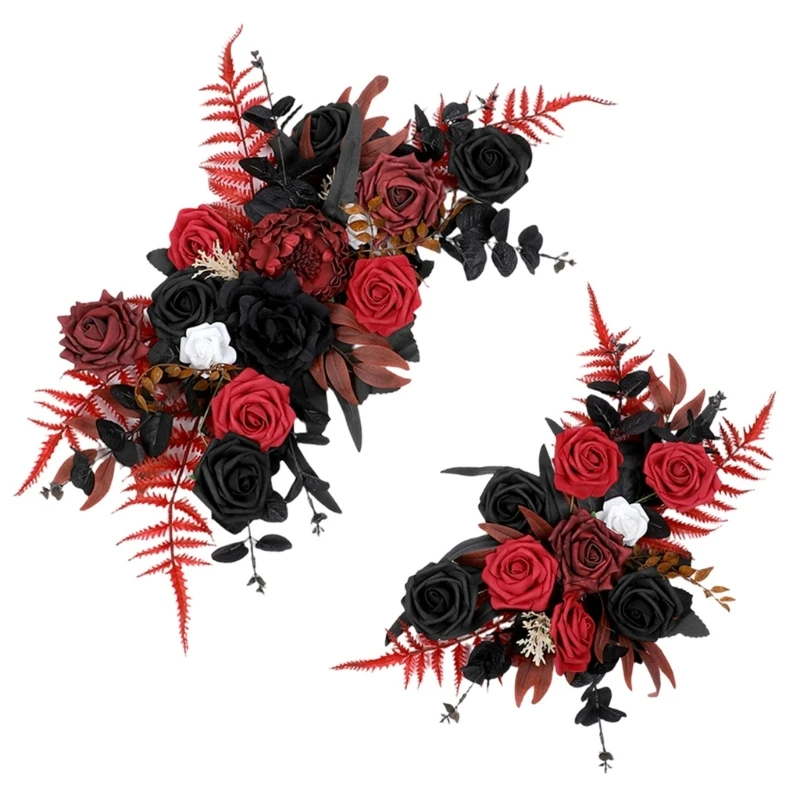 2Pieces Artificial Flower Swag Ornament Wedding Ceremony Sign Decorative Swag for Reception and Backdrops Decoration 15UB
