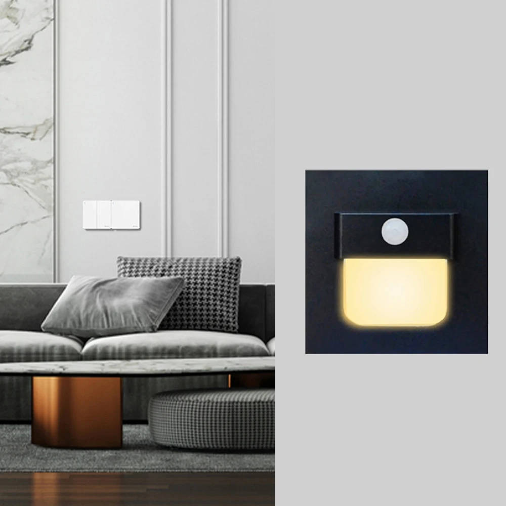 XINLAT Indoor Wall Lamp Motion Sensor Led Stair Step Light EU 60mm Round Box Home Staircase Sconce Foyer Kitchen Closet Spot 3W